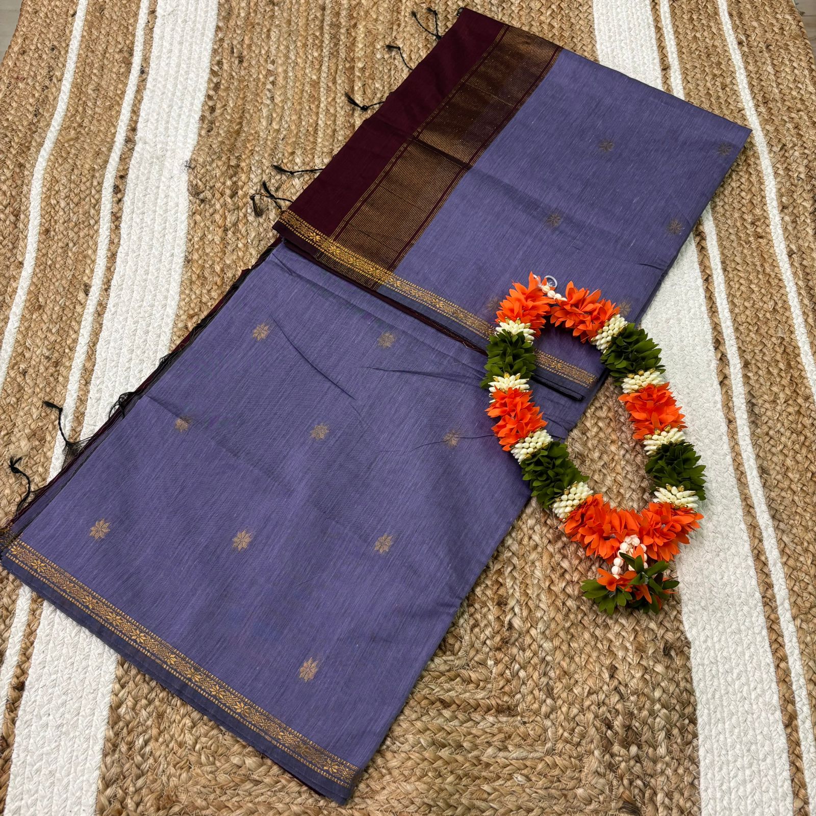 Lavender Grey & Coffee Brown Maheshwari Silk Cotton