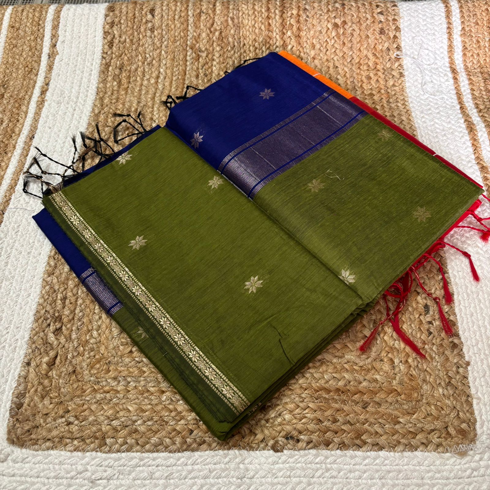 Olive Green & Navy Blue Maheshwari Silk Cotton