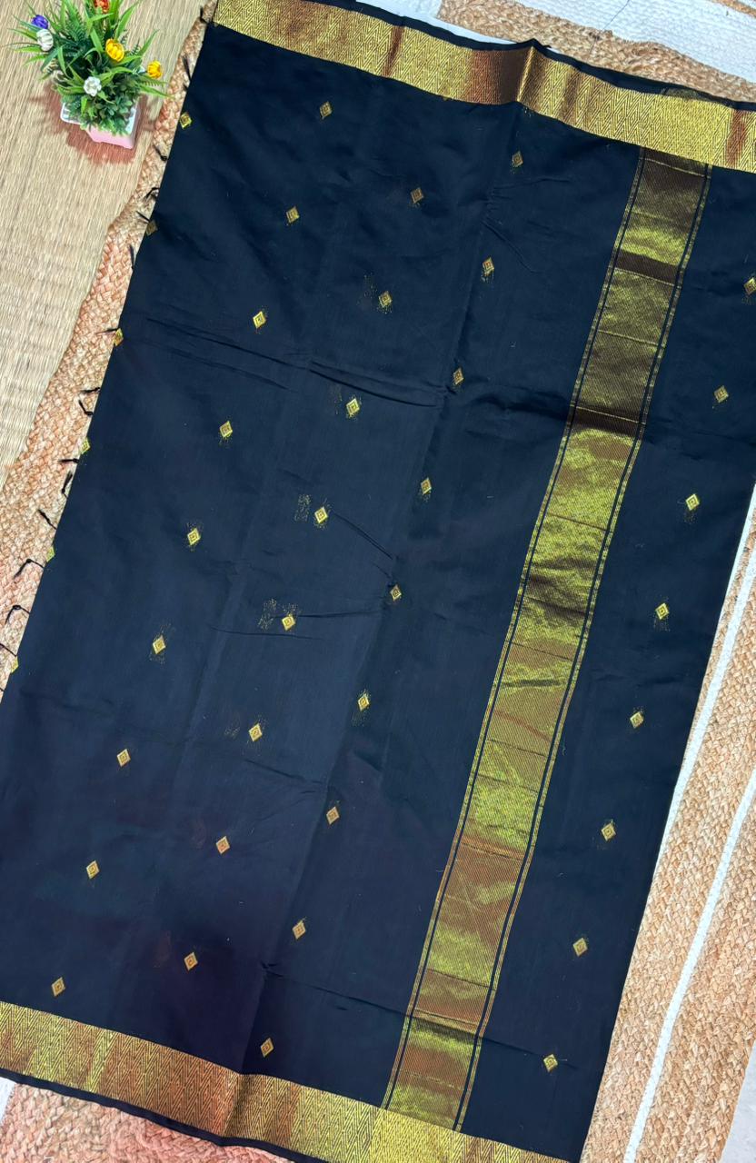 Midnight Black & Gold Maheshwari Silk Cotton