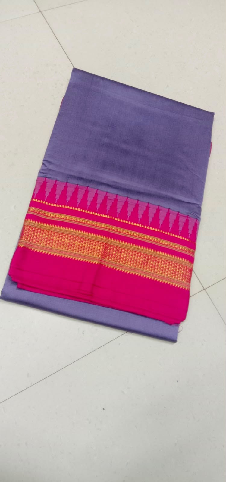 Lavender & Rani Pink Semi Silk Temple Gadiwal