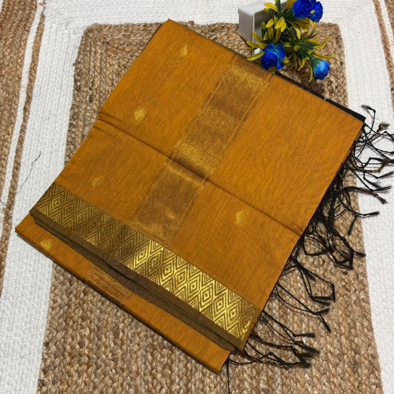 Ochre Orange & Gold Maheshwari Silk Cotton