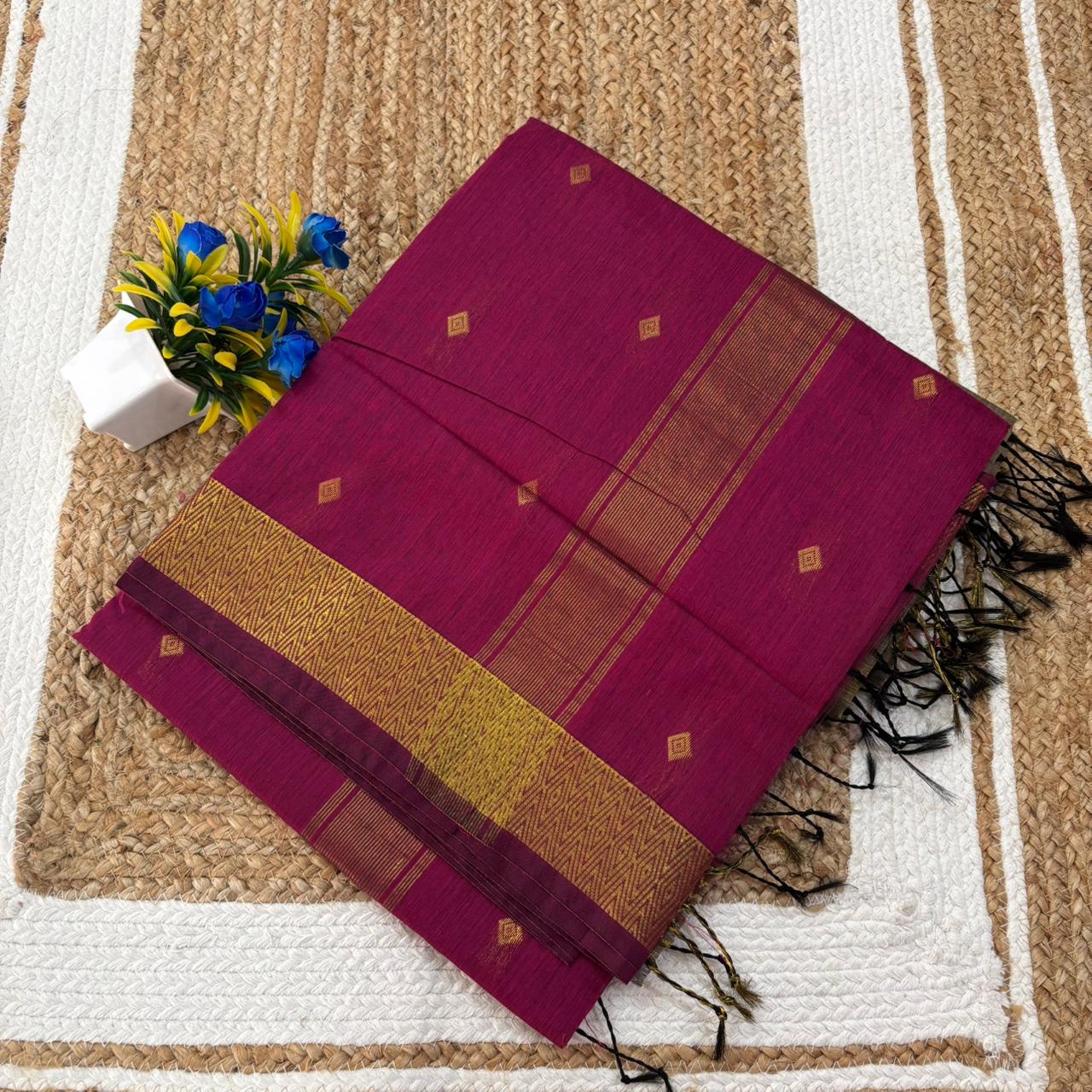 Berry Magenta & Gold Maheshwari Silk Cotton