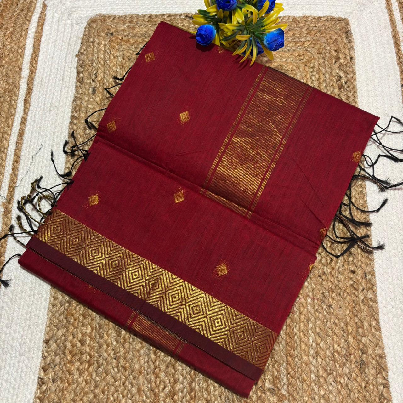 Maroon & Gold Maheshwari Silk Cotton