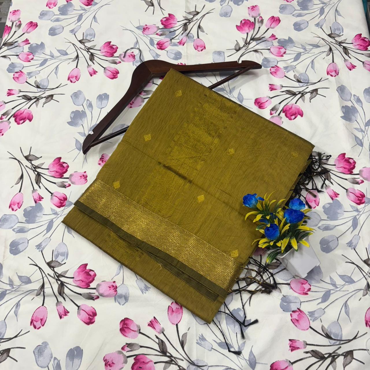 Mehendi Olive & Gold Maheshwari Silk Cotton