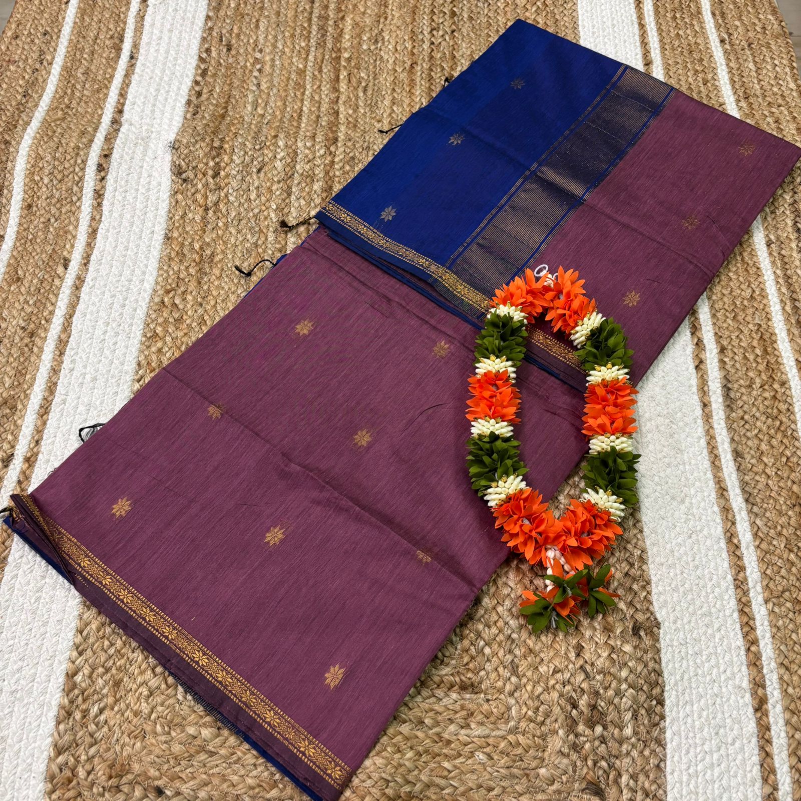 Royal Blue & Mauve Dual-Tone Maheshwari Silk Cotton