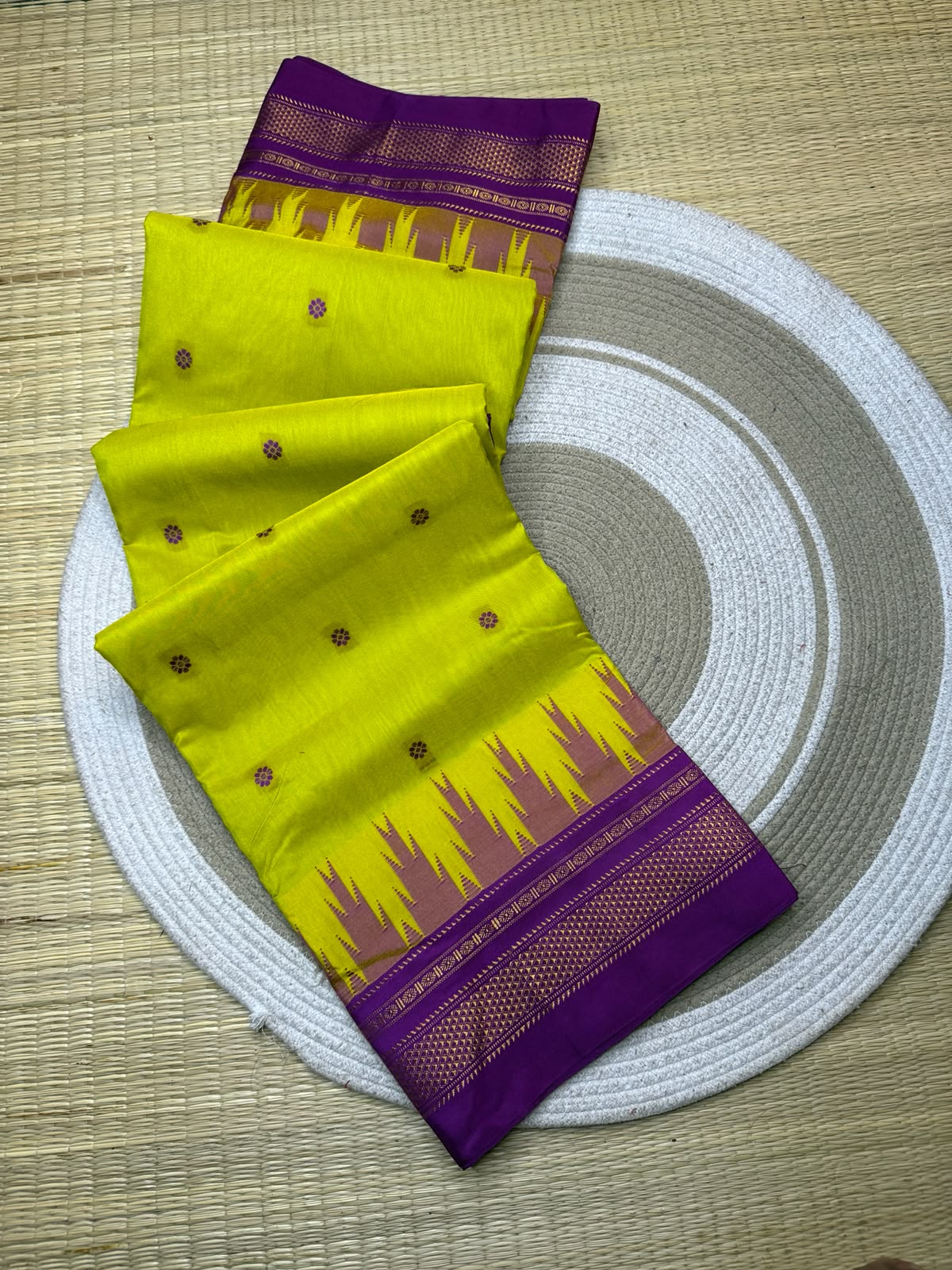 Lime Green & Purple Temple Gadiwal Ilkal
