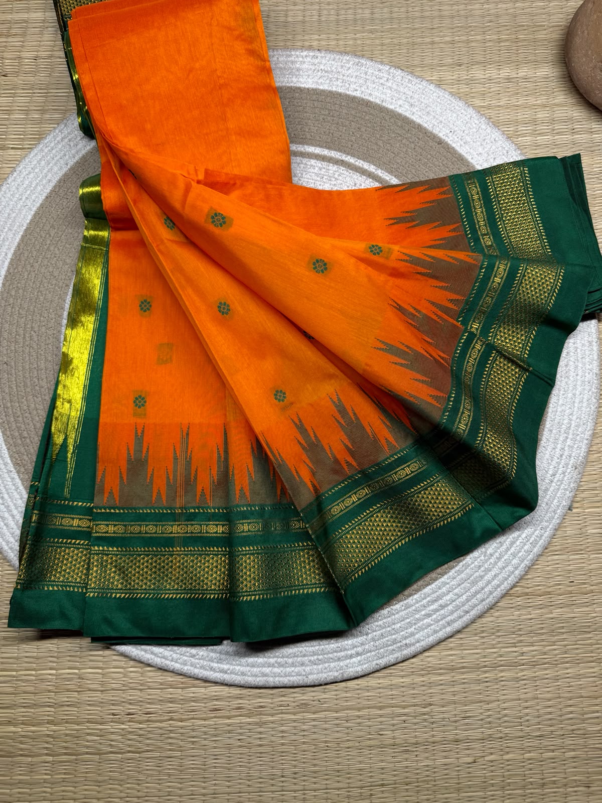 Marigold Orange & Emerald Temple Gadiwal Ilkal
