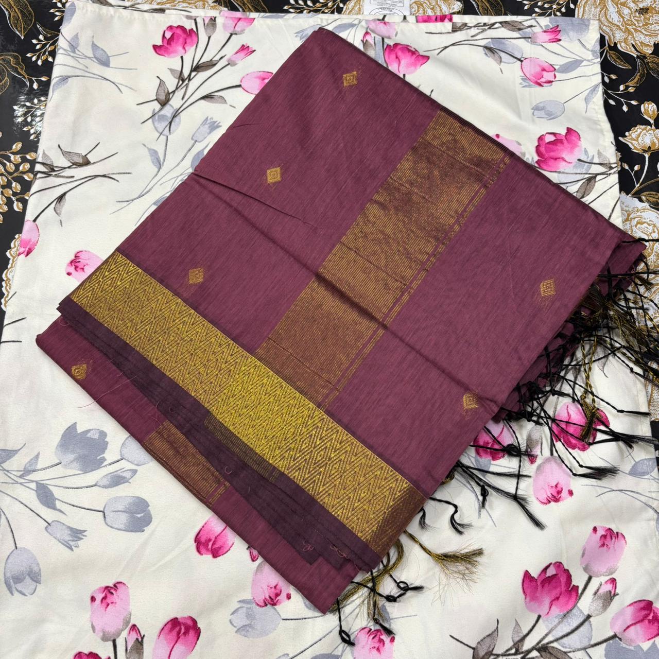 Dusty Mauve & Gold Maheshwari Silk Cotton