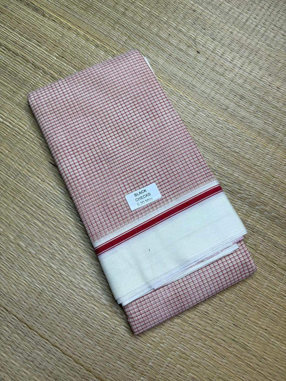 Coral Pink & Ruby Black Checks Patteda Anchu