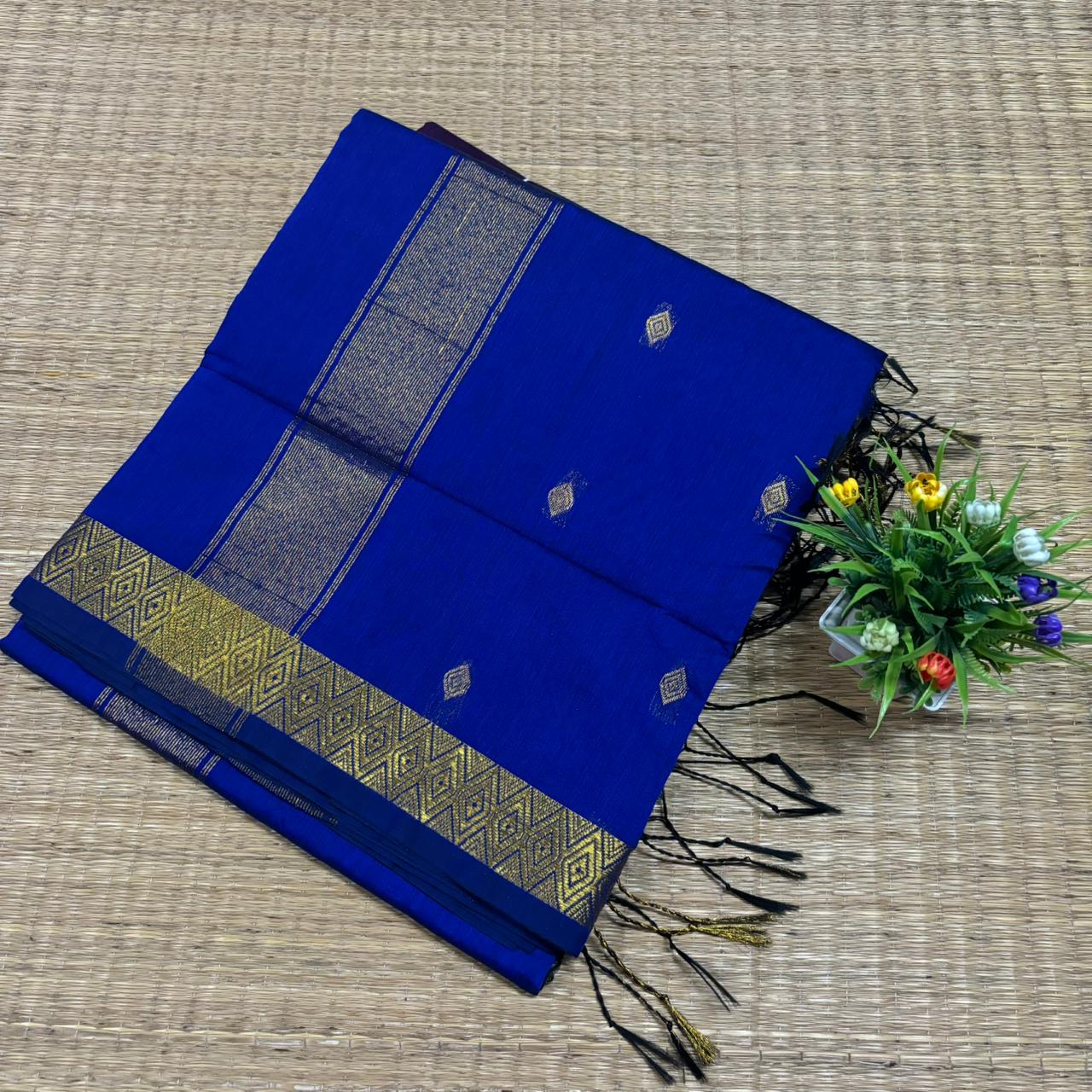 Royal Blue & Gold Maheshwari Silk Cotton